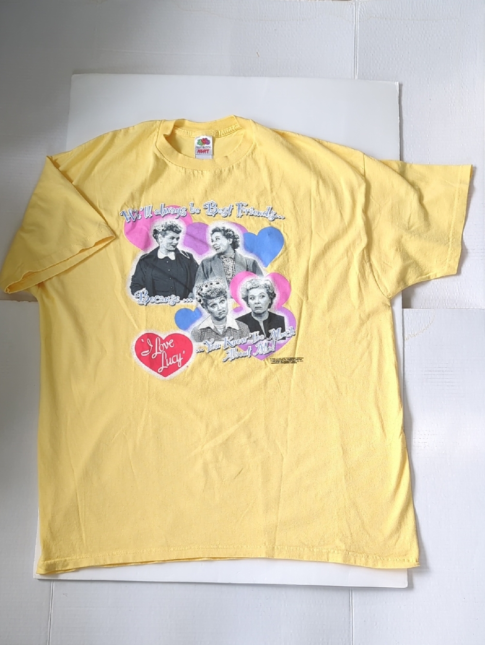 Vintage Fruit of the Loom Yellow 'I Love Lucy' Hearts Graphic Tee
